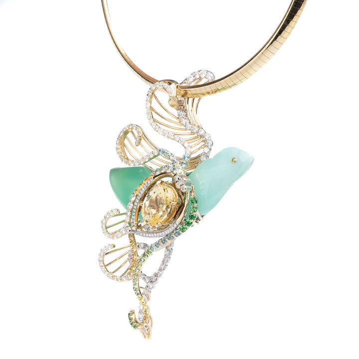 Amazing Yellow Sapphire Gemstone & Diamond Custom Pendant in 18k Two-tone Gold