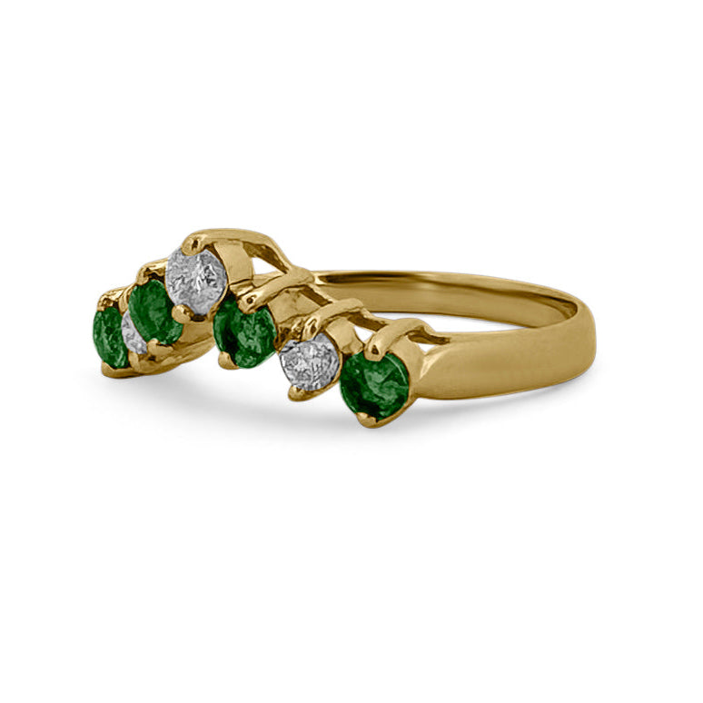 Emerald and Diamond Chevron Ring in 10K Yellow Gold