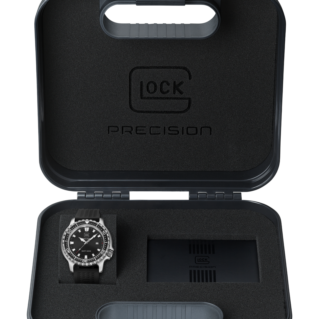 GLOCK GW-44-2-22 45mm Quartz Stainless Steel Watch with Black Silicone Strap