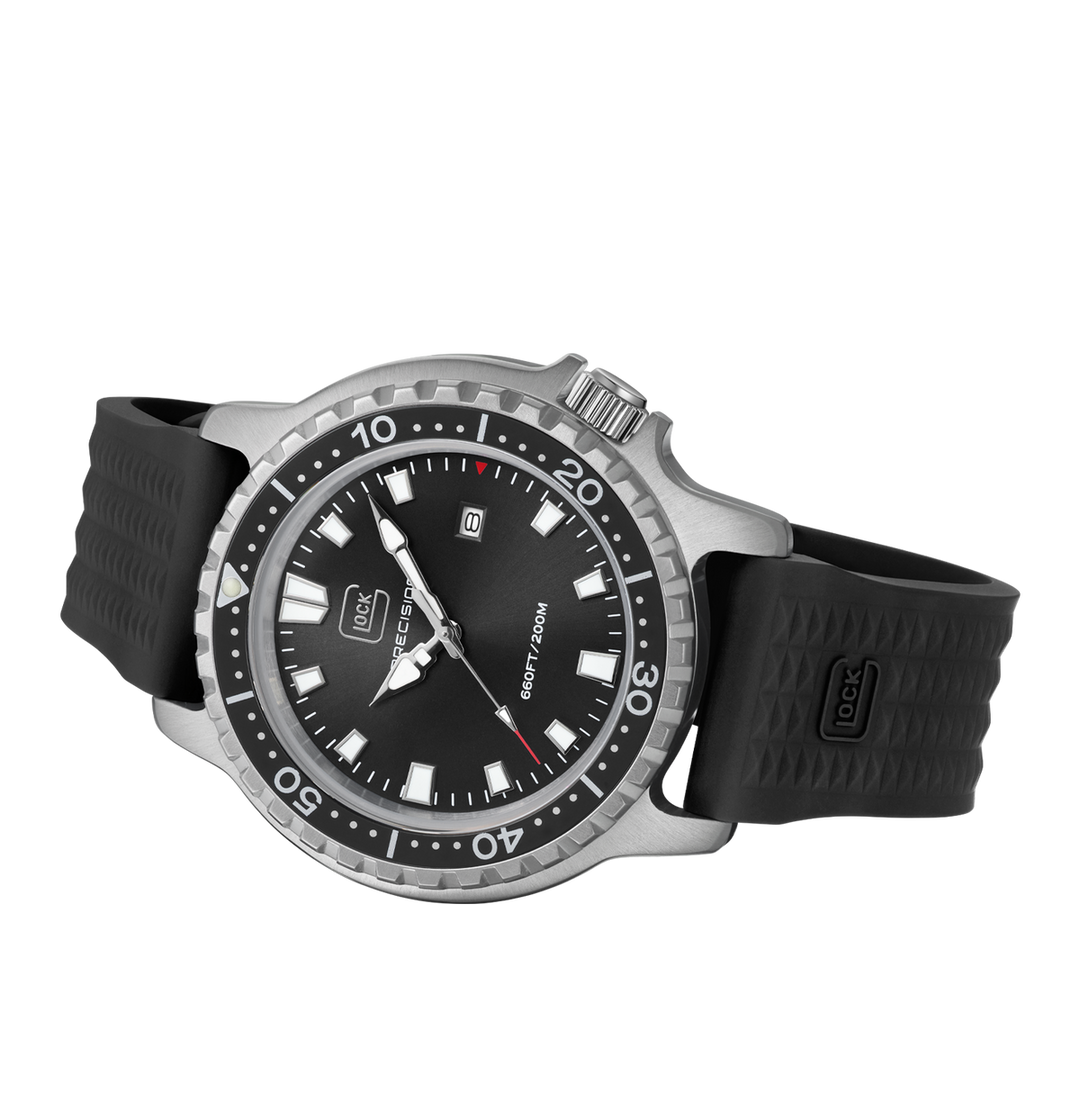 GLOCK GW-44-2-22 45mm Quartz Stainless Steel Watch with Black Silicone Strap