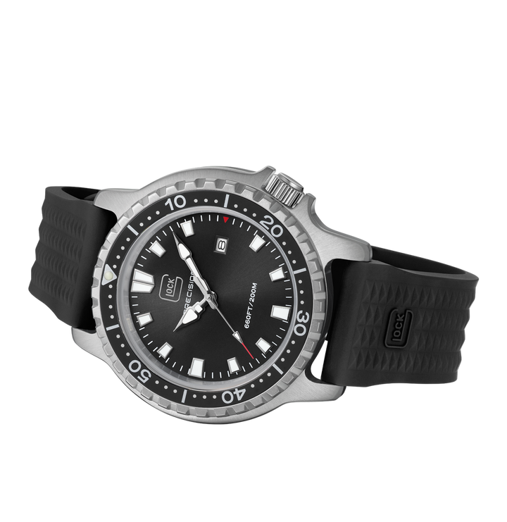 GLOCK GW-44-2-22 45mm Quartz Stainless Steel Watch with Black Silicone Strap