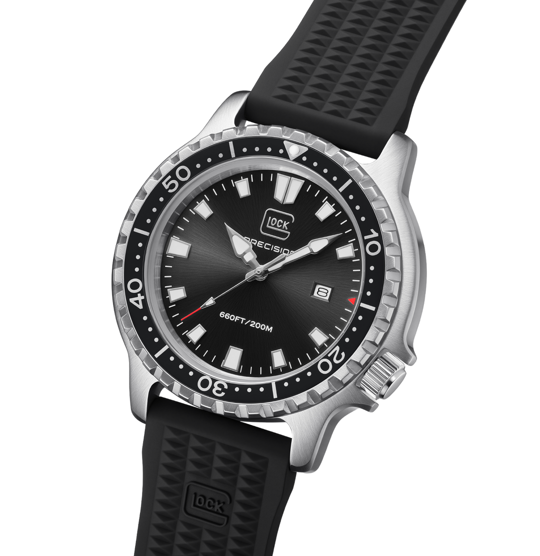 GLOCK GW-44-2-22 45mm Quartz Stainless Steel Watch with Black Silicone Strap