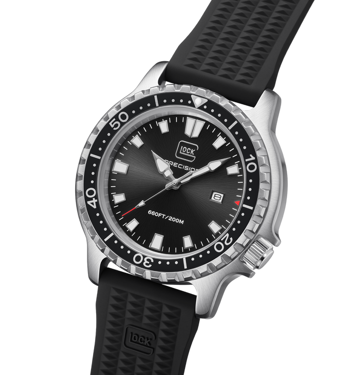 GLOCK GW-44-2-22 45mm Quartz Stainless Steel Watch with Black Silicone Strap