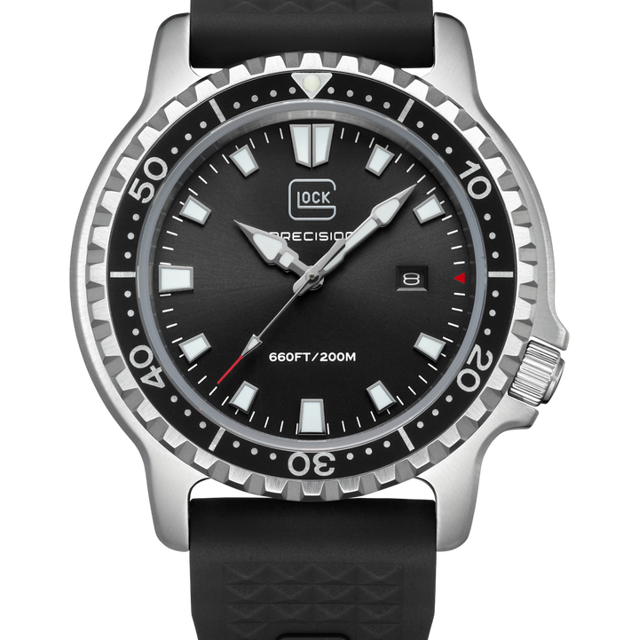 GLOCK GW-44-2-22 45mm Quartz Stainless Steel Watch with Black Silicone Strap