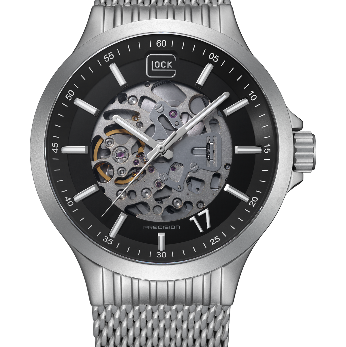 GLOCK GW-14-4-24 44mm Automatic Stainless Steel Watch with Mesh Bracelet