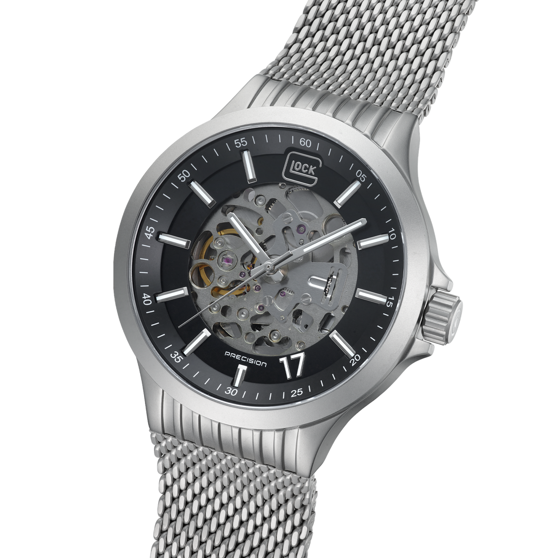 GLOCK GW-14-4-24 44mm Automatic Stainless Steel Watch with Mesh Bracelet