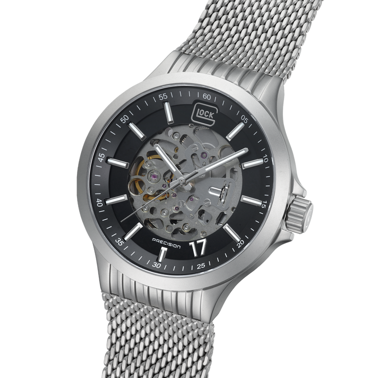 GLOCK GW-14-4-24 44mm Automatic Stainless Steel Watch with Mesh Bracelet