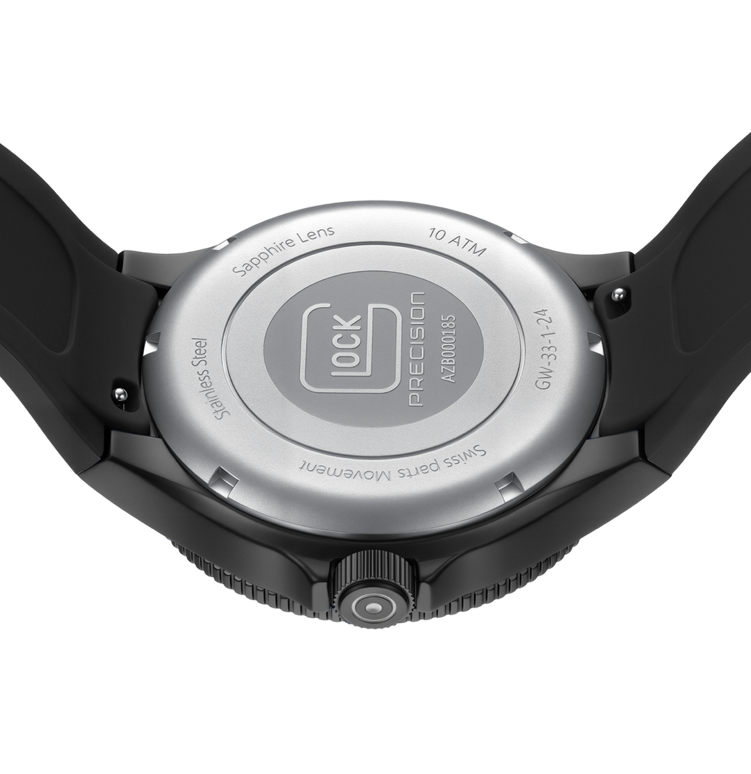 GLOCK GW-33-1-24 44mm Quartz Watch with Silicone Strap in All Black