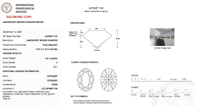 IGI Graded 4.01ct Oval with Round Brilliant Lab-Grown Diamond Engagement Ring in 14k Yellow Gold