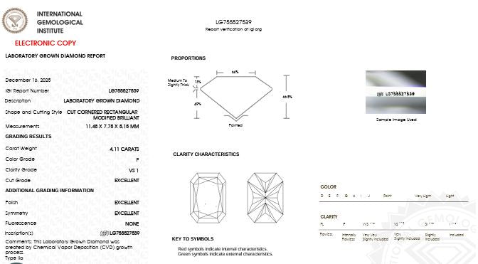 IGI Graded 4.11ct Radiant Cut Center with Hidden Halo Lab-Grown Diamond Engagement Ring in 14k White Gold