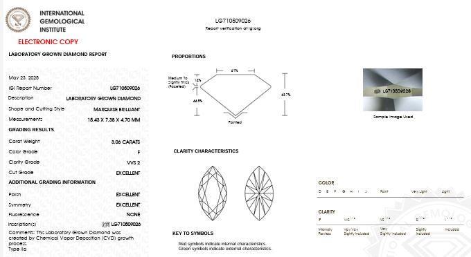 IGI Graded 3.06ct Marquise Cut Lab-Grown Diamond Solitaire Engagement Ring in 14k White Gold