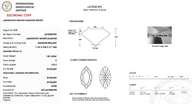 IGI Graded 1.52ct Marquise with Round Brilliant Lab-Grown Diamond Hidden Halo Engagement Ring in 14k White Gold