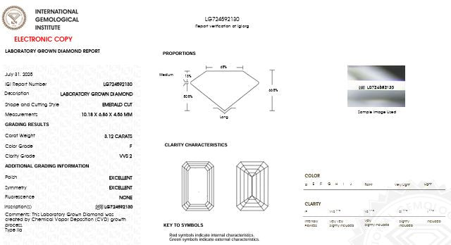 IGI Graded 3.12ct Emerald Cut & Round Brilliant Lab-Grown Diamond Engagement Ring 14k Yellow Gold
