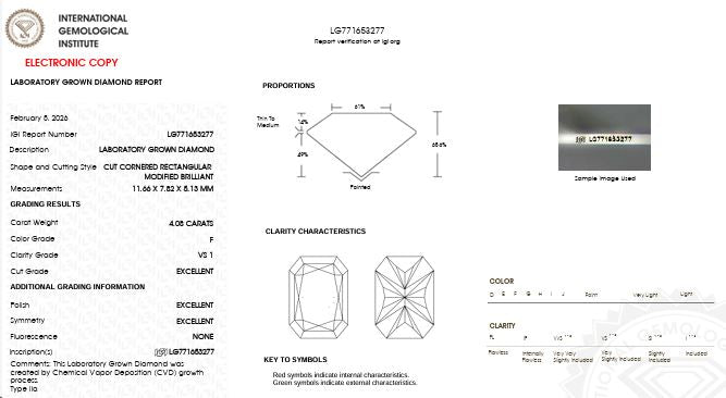 IGI Graded 4.08ct Radiant Cut Center with Hidden Halo Lab-Grown Diamond Engagement Ring in 14k White Gold