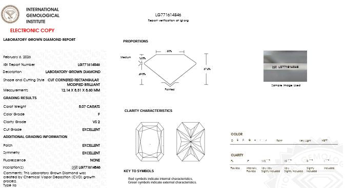 IGI Graded 5.07ct Radiant Cut Center with Hidden Halo Lab-Grown Diamond Engagement Ring in 14k Yellow Gold