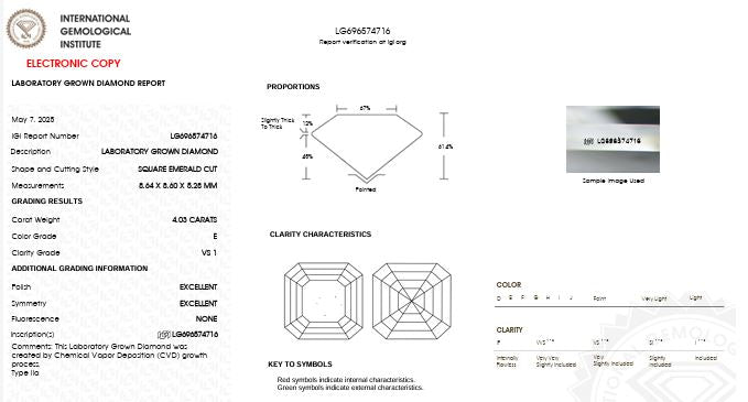 IGI Graded 4.03ct Asscher Cut & Tapered Baguette Lab-Grown Diamond 3-Stone Engagement Ring in 14k White Gold