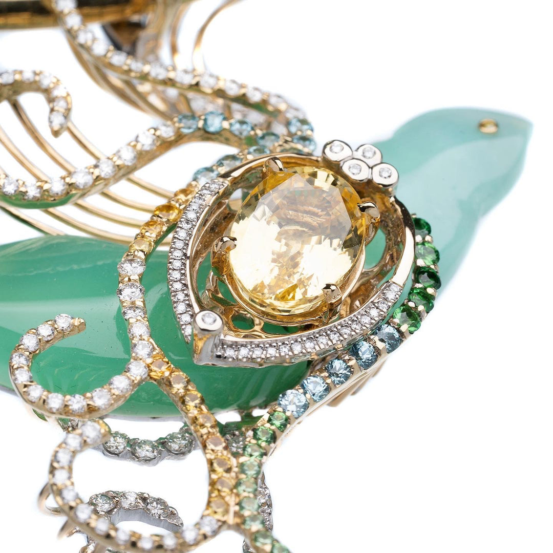Amazing Yellow Sapphire Gemstone & Diamond Custom Pendant in 18k Two-tone Gold