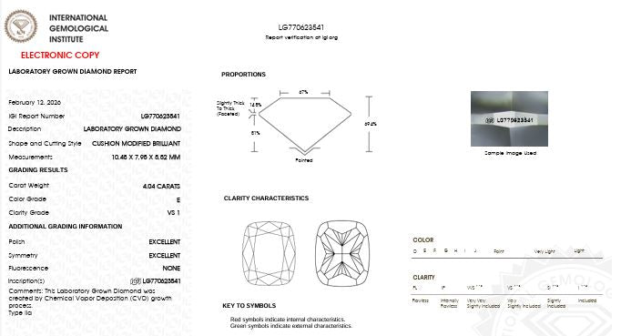 IGI Graded 4.04ct Cushion Cut with Trillion & Round Brilliant Lab-Grown Diamond Hidden Halo Engagement Ring in 14k Yellow Gold