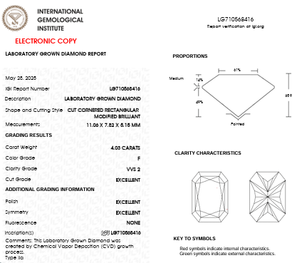 IGI Graded 4.03ct Radiant Cut Center with Hidden Halo Lab-Grown Diamond Engagement Ring in 14k White Gold