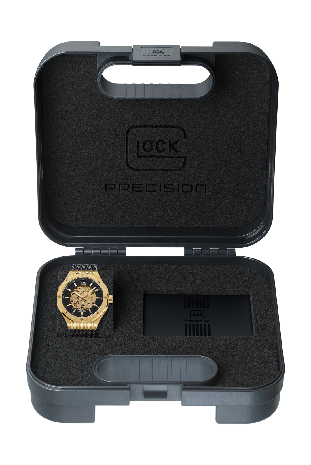 GLOCK GW-21-1-24 45mm Gold-Tone Stainless Steel Automatic Skeletonized Watch with Black Mesh Bracelet