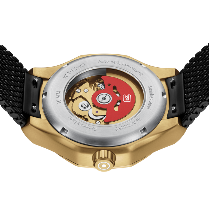 GLOCK GW-21-1-24 45mm Gold-Tone Stainless Steel Automatic Skeletonized Watch with Black Mesh Bracelet