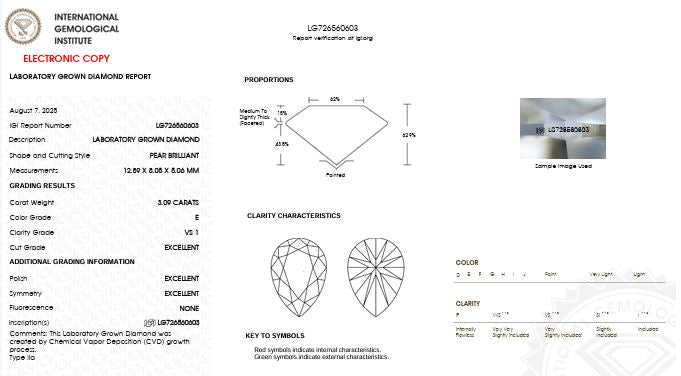IGI Graded 3.09ct Pear Lab-Grown Diamond Bezel-Set Solitaire Engagement Ring in 14k Gold