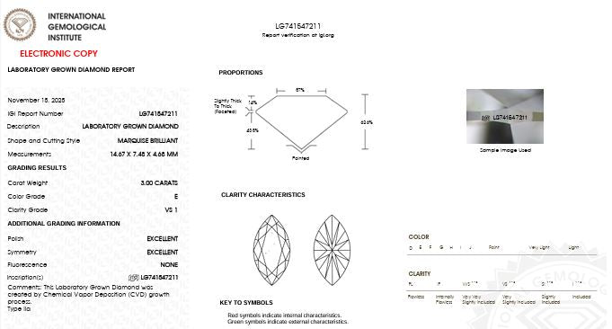 IGI Graded 3.00ct Marquise Cut Lab-Grown Diamond Solitaire East-West Engagement Ring in 14k Yellow Gold
