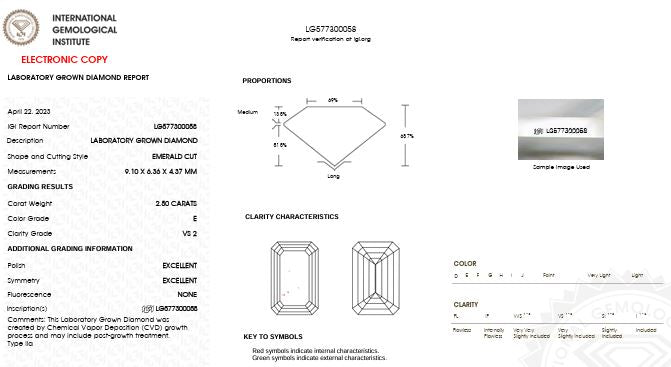 IGI Graded 2.50ct Emerald Cut Lab-Grown Diamond Diagonal Solitaire Engagement Ring 14k Yellow Gold