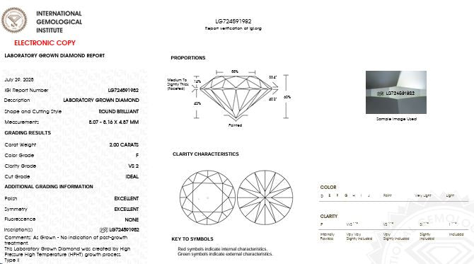 IGI Graded 2.00ct Round Brilliant Lab-Grown Diamond Solitaire Engagement Ring in 14k Yellow Gold