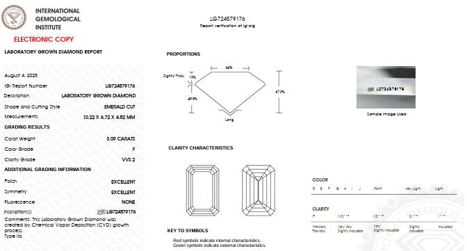 IGI Graded 3.09ct Emerald Cut with Round Brilliant Hidden Halo Lab-Grown Diamond Engagement Ring 14k White Gold