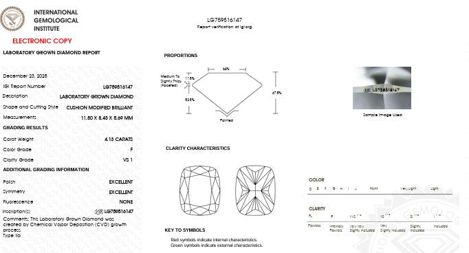 IGI Graded 4.13ct Cushion Cut with Shield & Round Brilliant Lab-Grown Diamond Hidden Halo Engagement Ring in 14k Yellow Gold