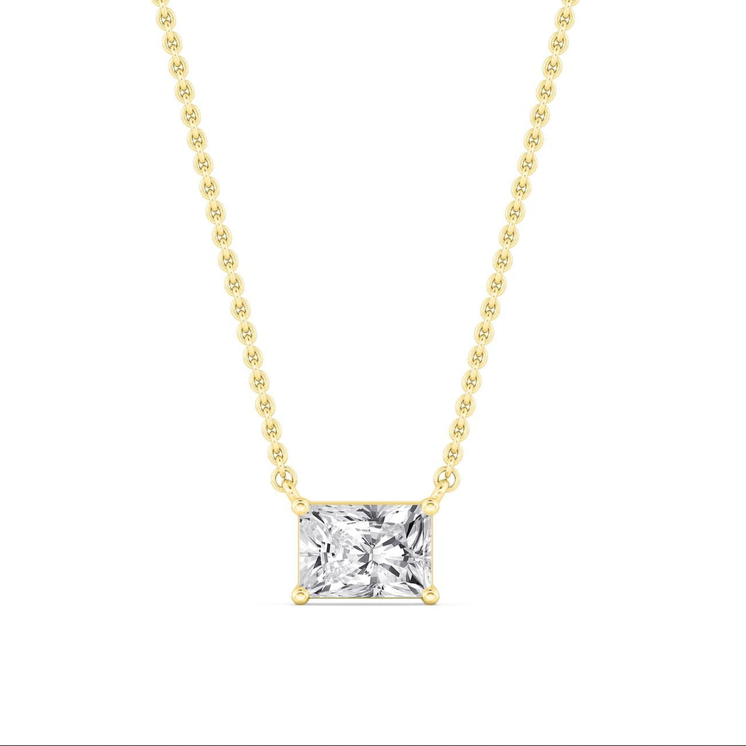 IGI Graded 1.03ct Radiant Cut Lab-Grown Diamond East-West Solitaire Pendant Necklace in 14k Yellow Gold
