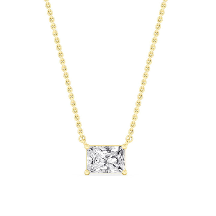 IGI Graded 1.03ct Radiant Cut Lab-Grown Diamond East-West Solitaire Pendant Necklace in 14k Yellow Gold