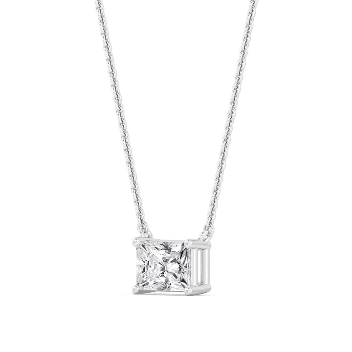 IGI Graded 1.01ct Radiant Cut Lab-Grown Diamond East-West Solitaire Pendant Necklace in 14k White Gold