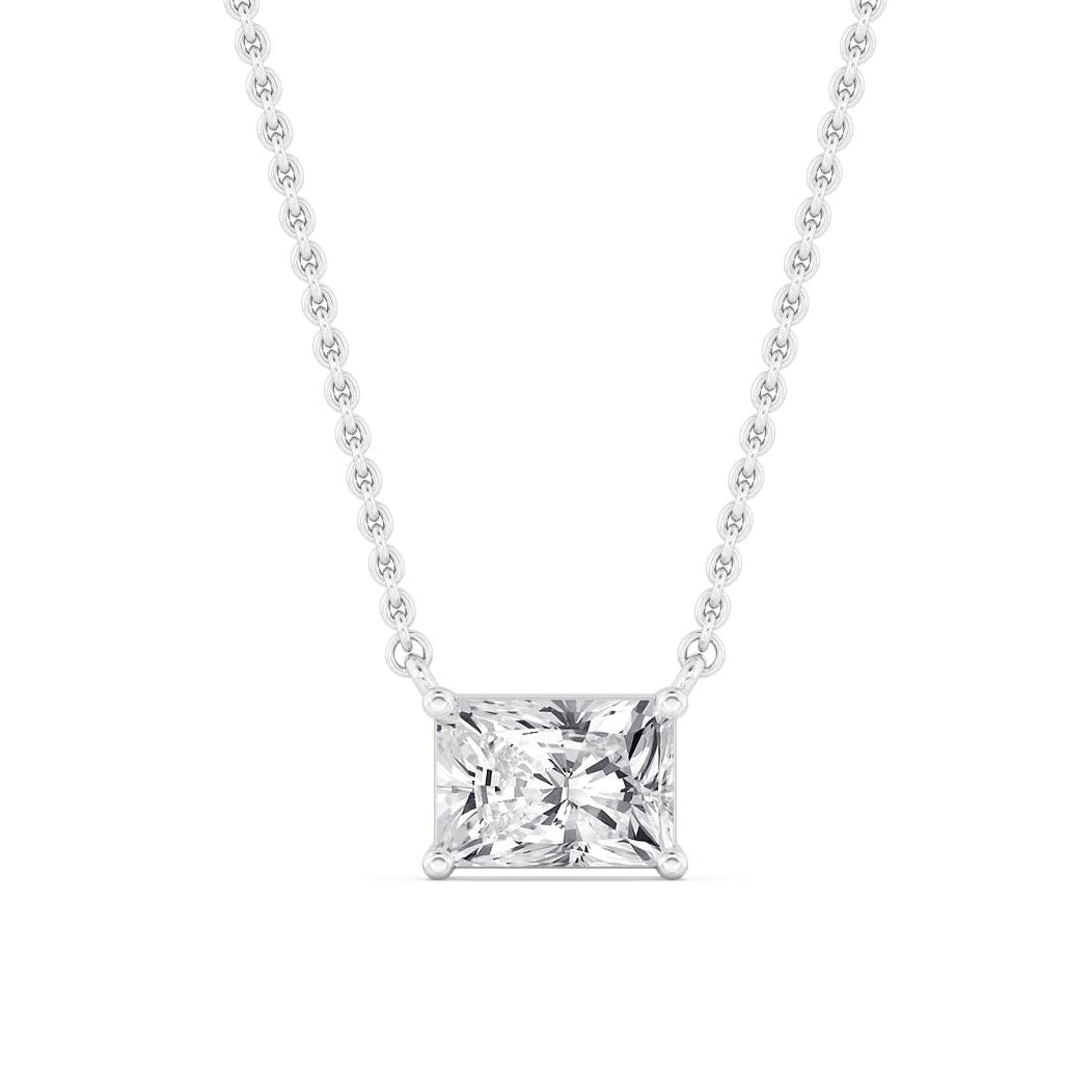 IGI Graded 1.01ct Radiant Cut Lab-Grown Diamond East-West Solitaire Pendant Necklace in 14k White Gold
