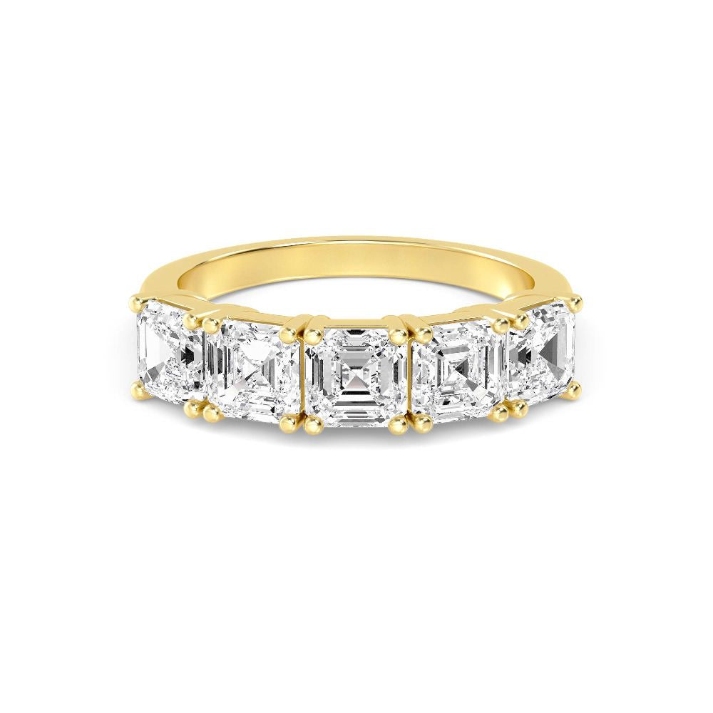 3.60ctw Asscher Cut Lab-Grown Diamond 5-Stone Stackable Band in 14k Yellow Gold