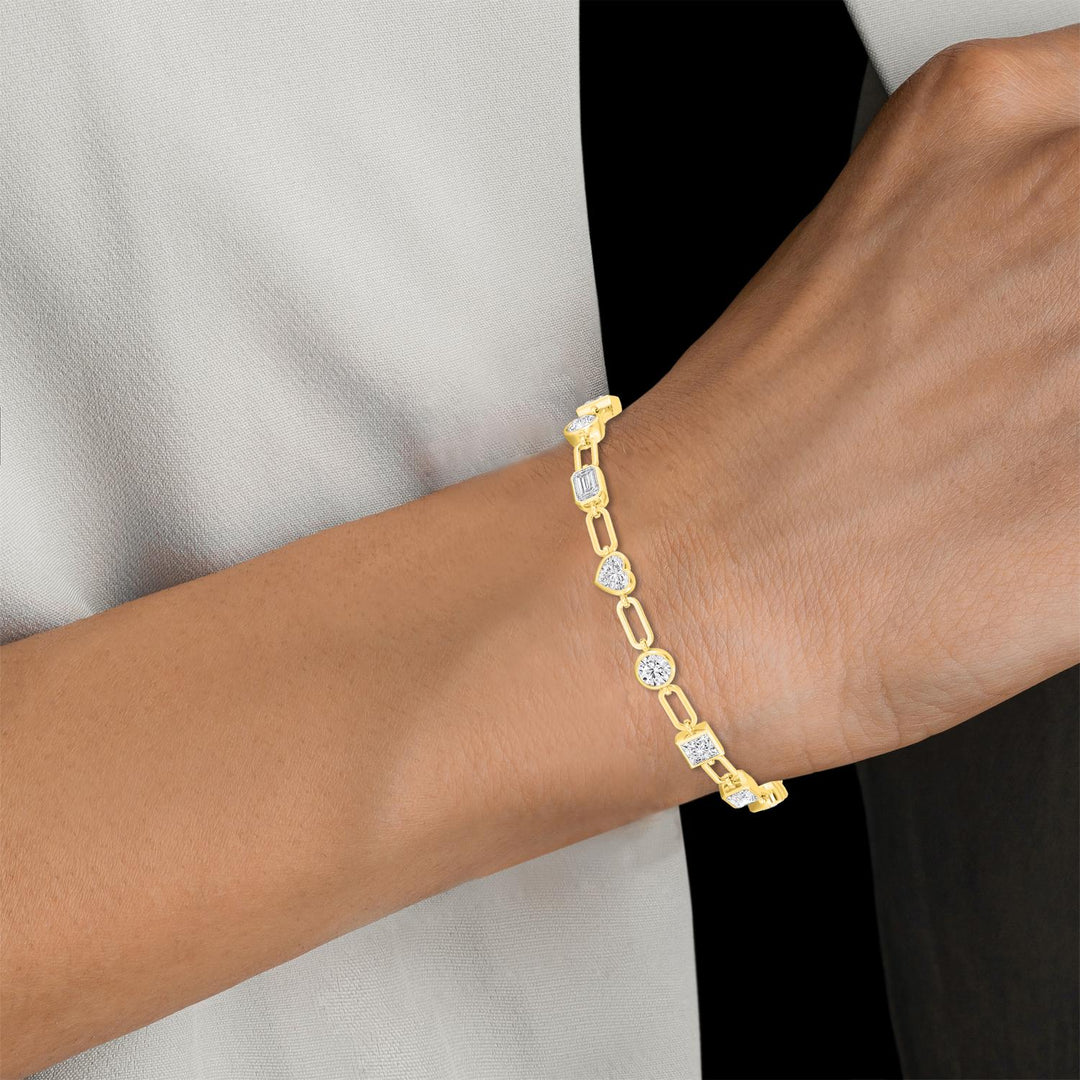 3.51ctw Multi-Cut Lab-Grown Diamond Bezel-Set Bracelet in 14k Yellow Gold