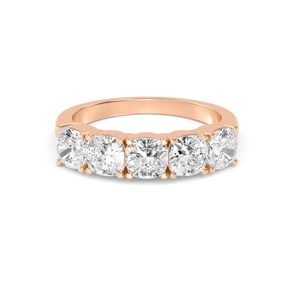 2.39ctw Cushion Cut Lab-Grown Diamond 5-Stone Wedding Band in 14k Rose Gold