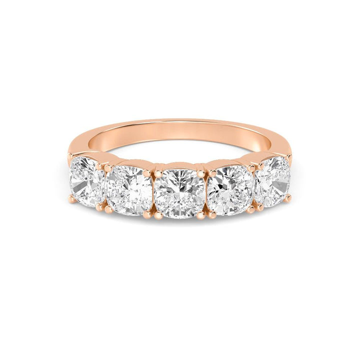 2.39ctw Cushion Cut Lab-Grown Diamond 5-Stone Wedding Band in 14k Rose Gold
