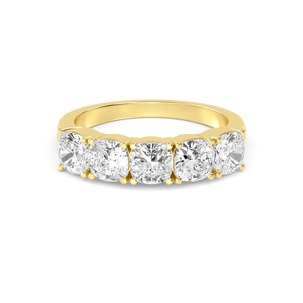 2.39ctw Cushion Cut Lab-Grown Diamond 5-Stone Wedding Band in 14k Yellow Gold