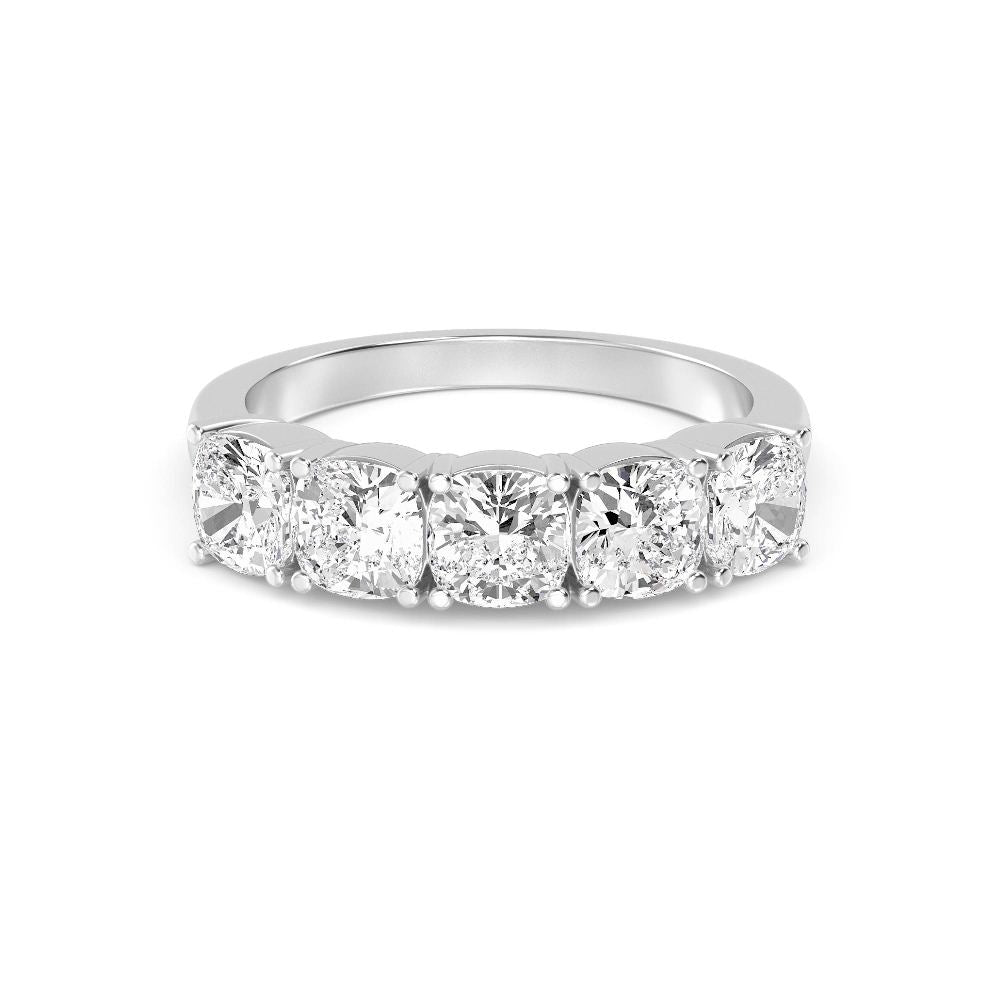 2.39ctw Cushion Cut Lab-Grown Diamond 5-Stone Wedding Band in 14k White Gold