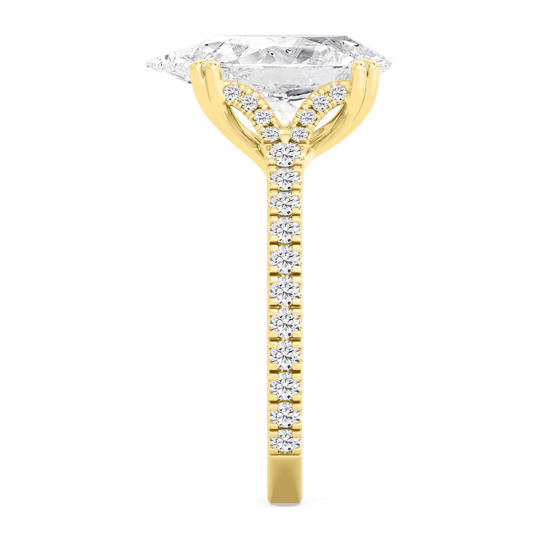 IGI Graded 3.53ct Pear with Round Brilliants Lab-Grown Diamond Split-Shank Engagement Ring in 14k Yellow Gold