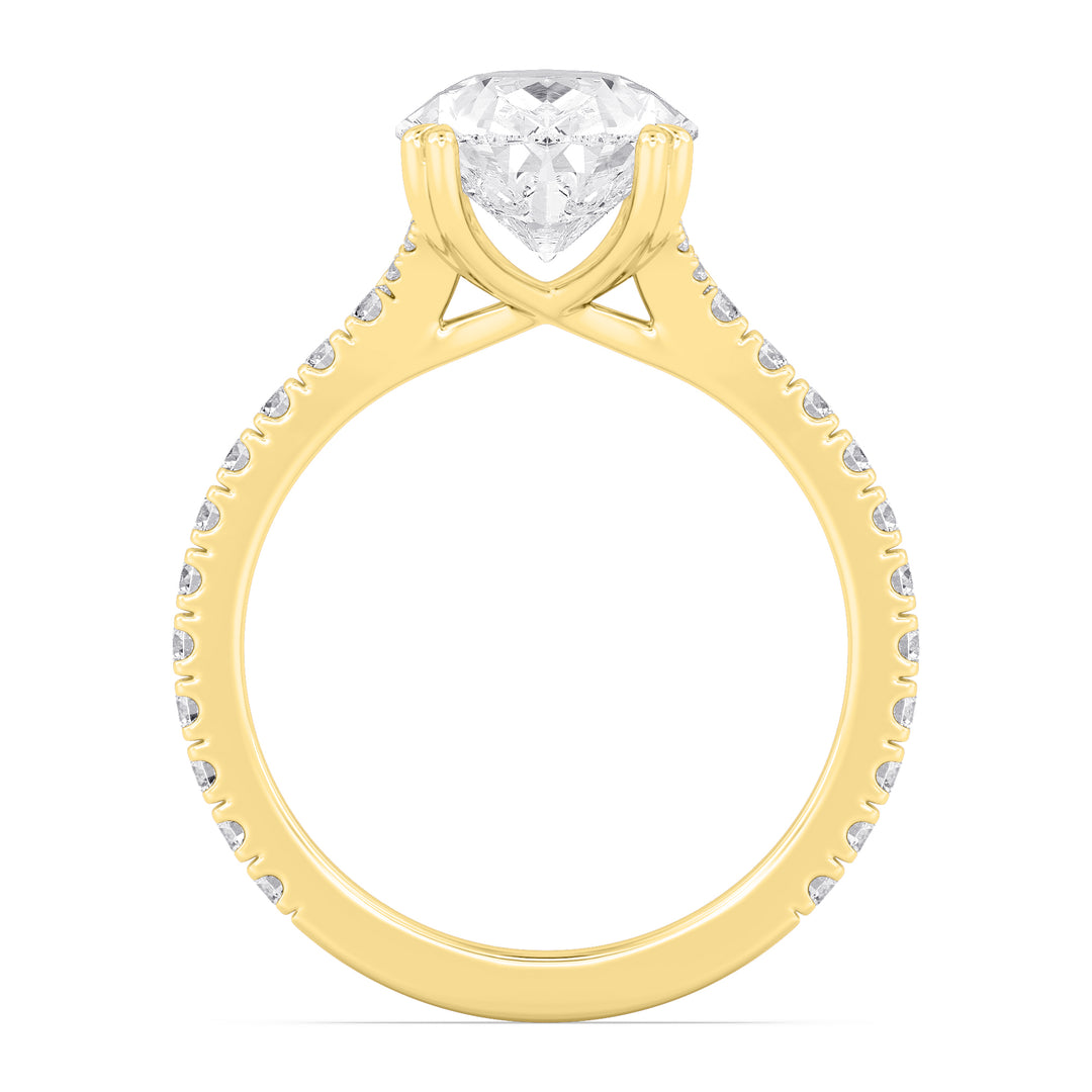 IGI Graded 3.53ct Pear with Round Brilliants Lab-Grown Diamond Split-Shank Engagement Ring in 14k Yellow Gold