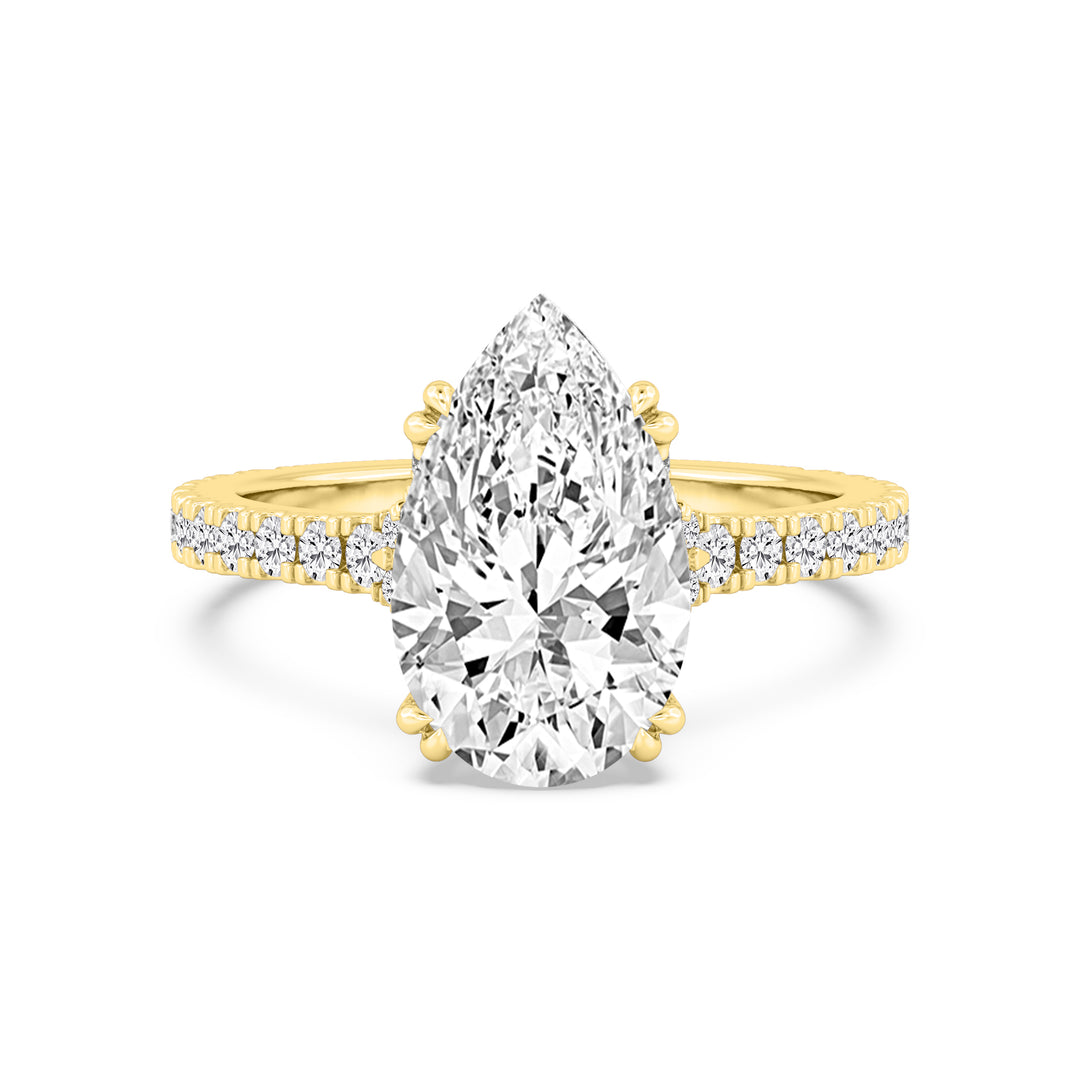 IGI Graded 3.53ct Pear with Round Brilliants Lab-Grown Diamond Split-Shank Engagement Ring in 14k Yellow Gold