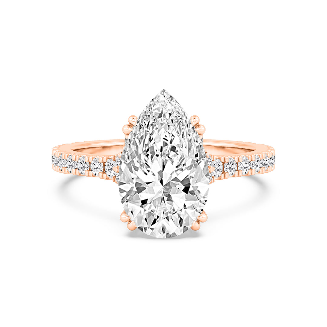 IGI Graded 3.53ct Pear with Round Brilliants Lab-Grown Diamond Split-Shank Engagement Ring in 14k Rose Gold