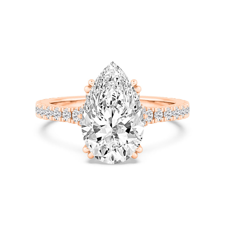 IGI Graded 3.53ct Pear with Round Brilliants Lab-Grown Diamond Split-Shank Engagement Ring in 14k Rose Gold