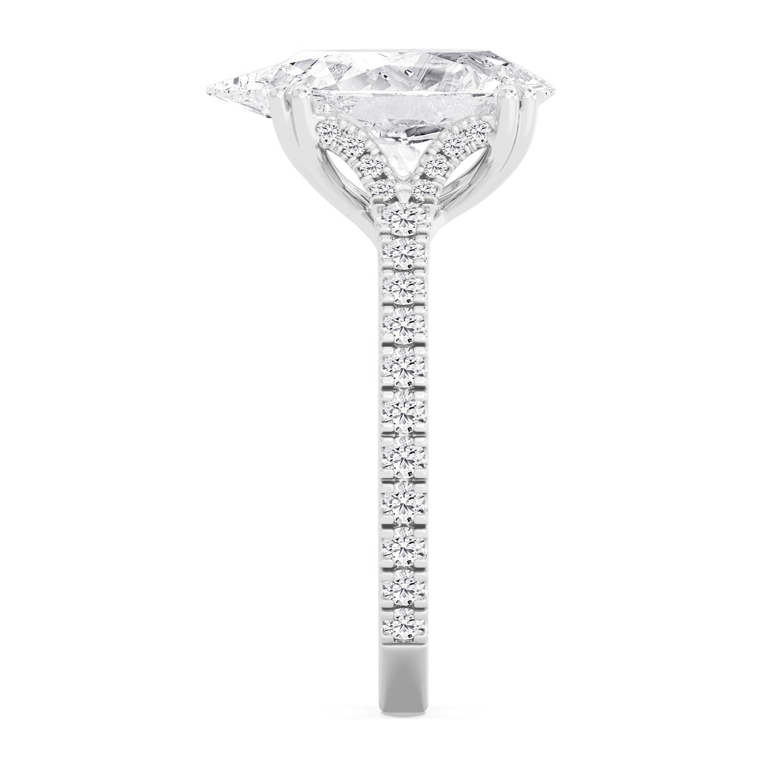 IGI Graded 3.53ct Pear with Round Brilliants Lab-Grown Diamond Split-Shank Engagement Ring in 14k White Gold