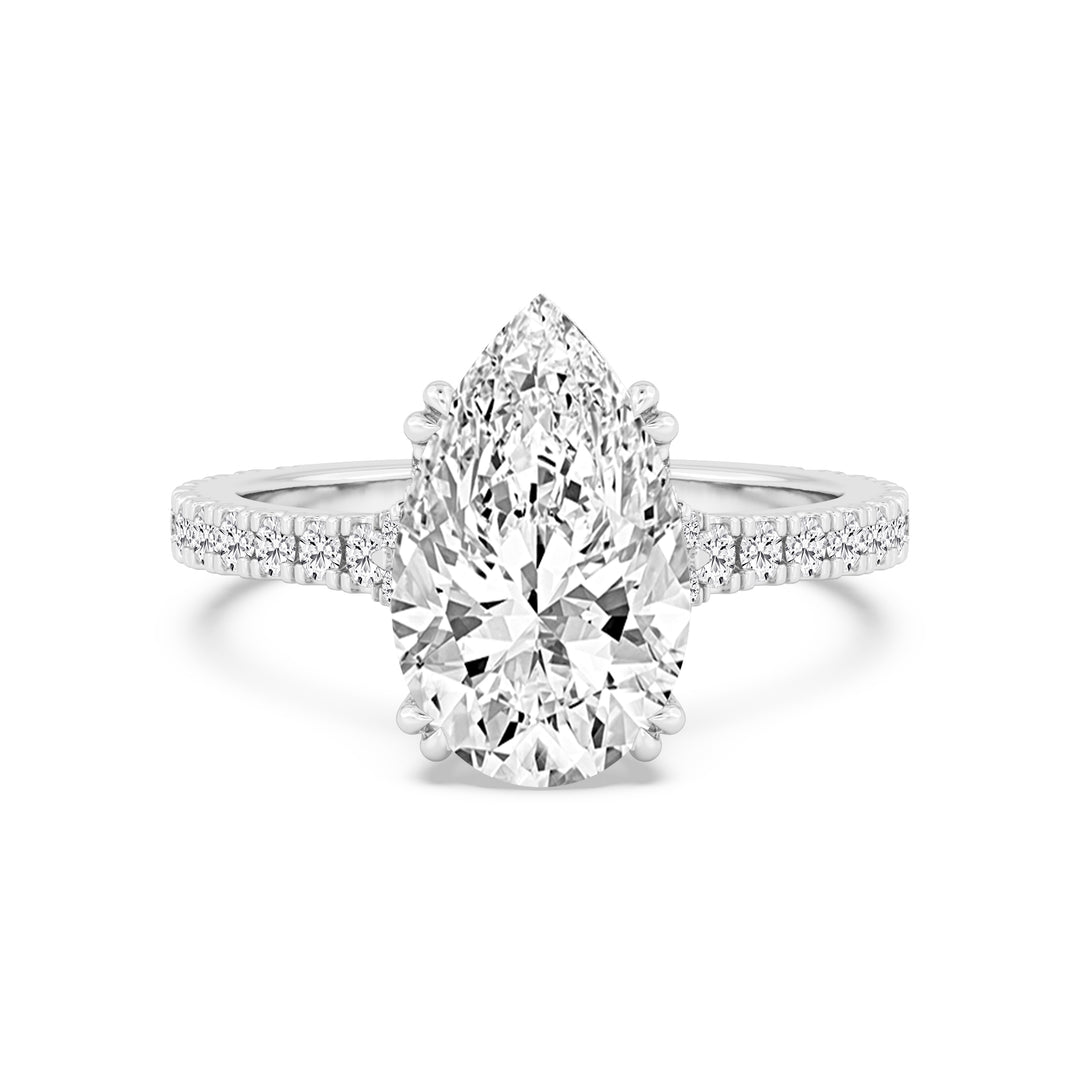 IGI Graded 3.53ct Pear with Round Brilliants Lab-Grown Diamond Split-Shank Engagement Ring in 14k White Gold