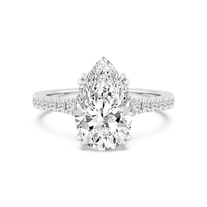 IGI Graded 3.53ct Pear with Round Brilliants Lab-Grown Diamond Split-Shank Engagement Ring in 14k White Gold