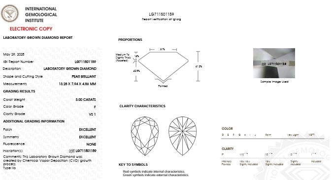 IGI Graded 3ct Pear Cut Lab-Grown Diamond Solitaire Engagement Ring in 14k White Gold